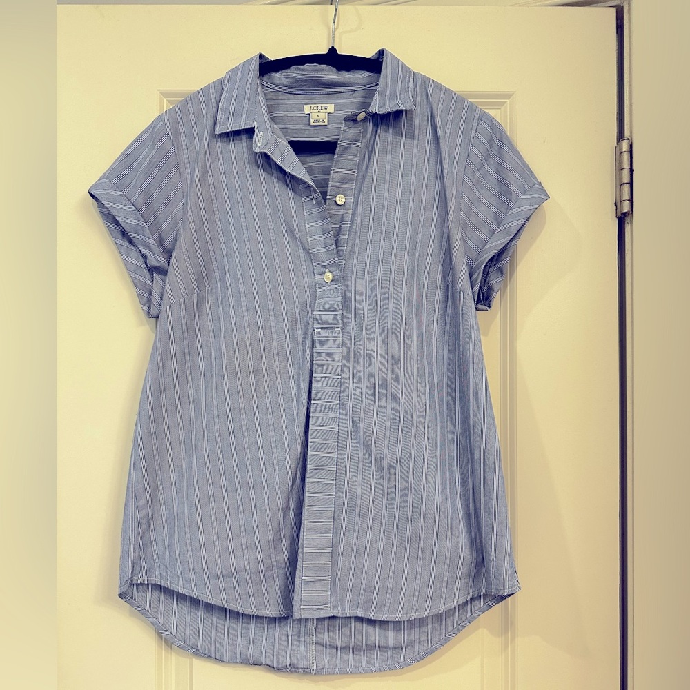 J. Crew blue and white stripe popover shirt